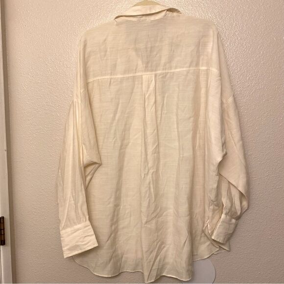 RIVER ISLAND ivory white LONG SLEEVE Silver button lyocell viscose shirt US 14 - Picture 3 of 11